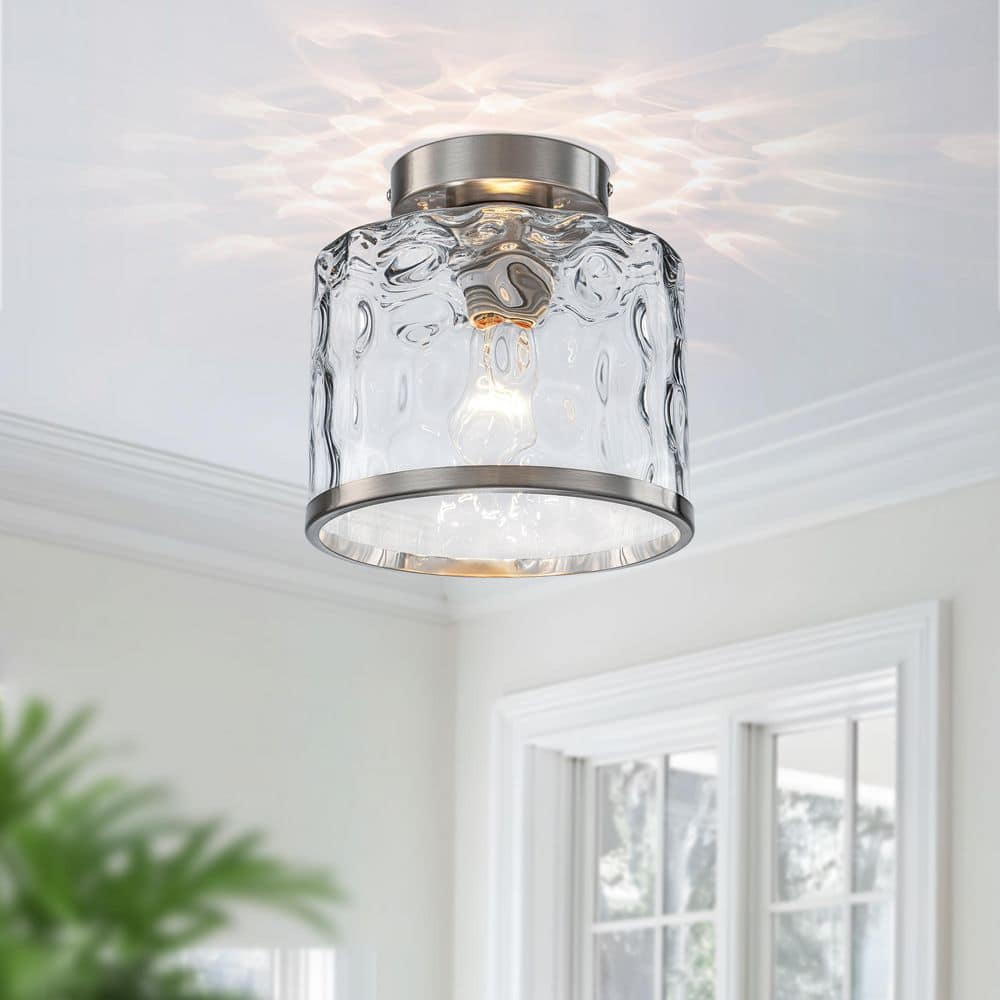 TinHon Modern Nickel Semi Flush Mount Ceiling Light, 1-Light