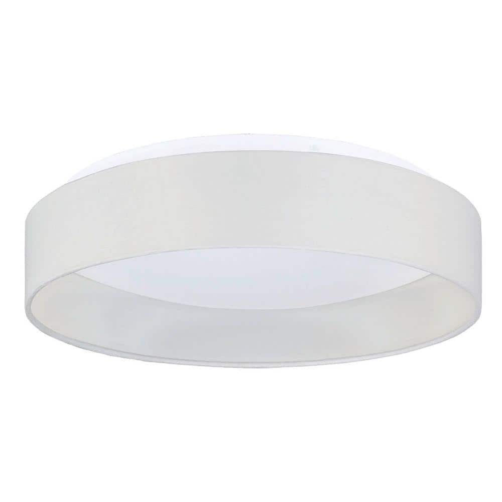 Palomaro 16 in. W x 4.125 in. H White LED Flush Mount with Linen Drum Shade