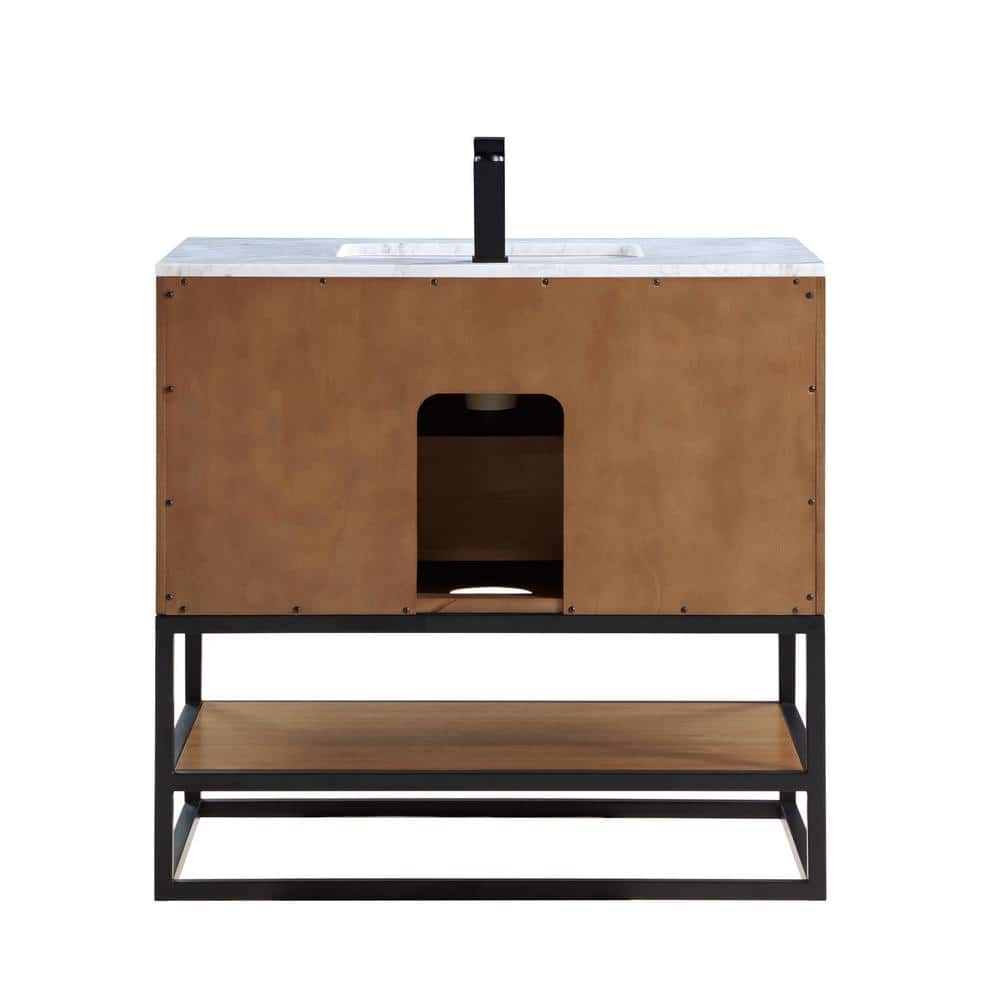Terra Walnut 36'' Single Freestanding Bathroom Vanity with Matte Black Frame
