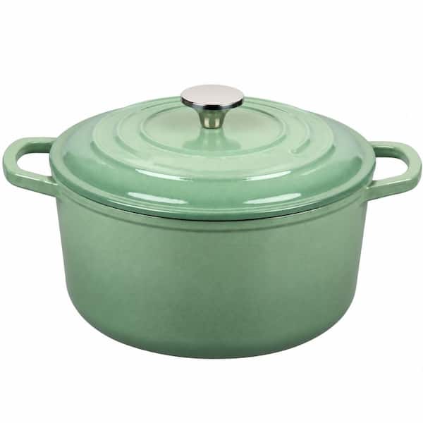 6 qt. Round Enameled Cast Iron Dutch Oven in Sage Green with Lid, 13.5 in, for Sourdough Bread Baking