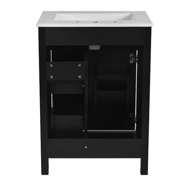24 in. W x 18. 4 in. D x 33. 8 in. H in Single Sink Freestanding Black Bath Vanity, with White Ceramic Top Basin