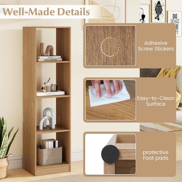 56 in. Tall Bookcase, 4-Cube Bookshelf with 4 Anti-Tipping Kits Compact Toy Storage Cabinet Natural-1