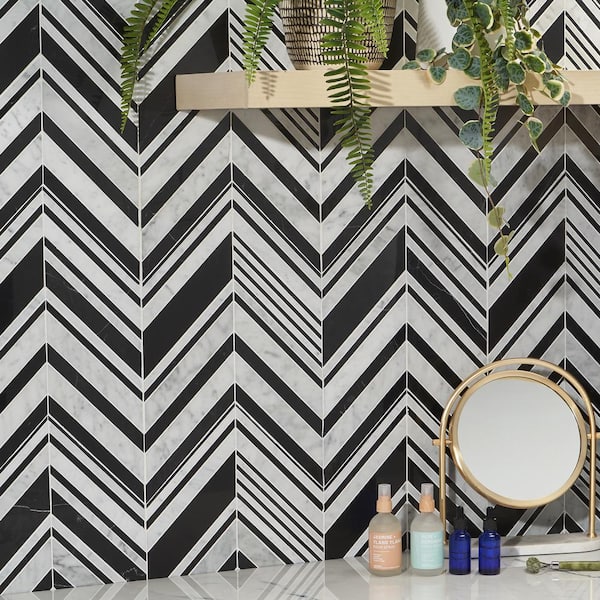 Auburn Nero 11.33 in. x 12.87 in. Polished Marble Floor and Wall Mosaic Tile (2.02 sq. ft./Each)