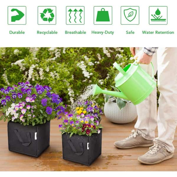 iPower 10-Gallon 5-Pack Grow Bags Fabric Aeration Pots Container with Strap Handles for Nursery Garden and Planting(Black)
