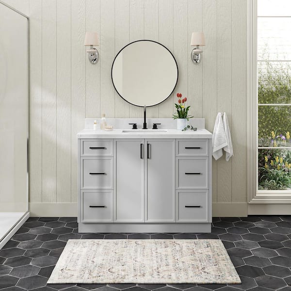 ARIEL Kelly 48 in. Single Sink Freestanding Bathroom Vanity in Gray with Carrara White Quartz Top