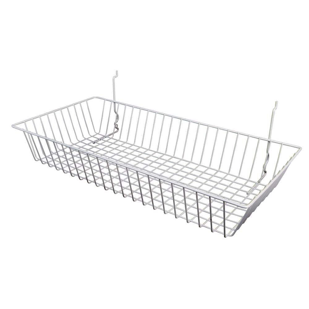 24 in. W x 12 in. D x 4 in. H White Shallow Wire Basket (Pack of 6)