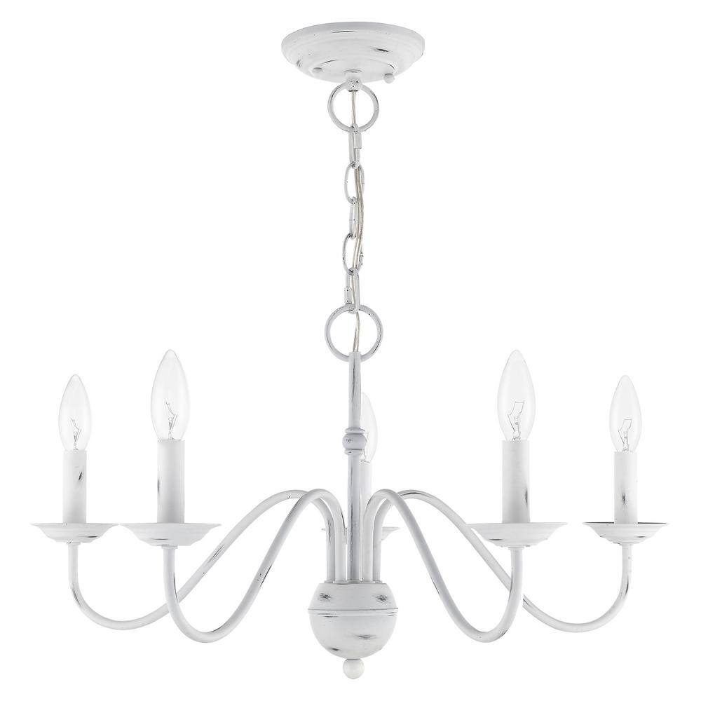 Antique White Elegance 5-Light Steel Chandelier with Candelabra Base