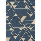 Medusa Edda Blue Geometric 5 ft. 3 in. x 7 ft. 3 in. Indoor/Outdoor Area Rug