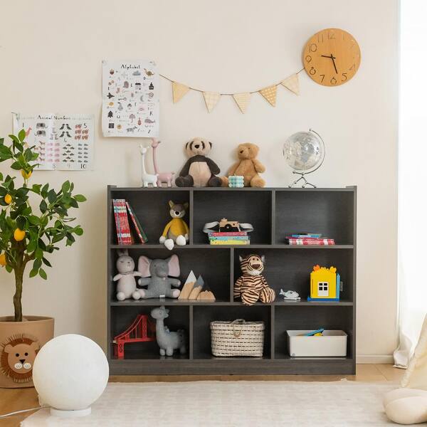 3-Tier Retro Bookshelf with Doors Display shops Storage Shelves