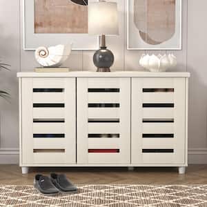 27.4 in. H x 45.6 in. W Ivory Wood Shoe Storage Cabinet with Ultrafast Assembly