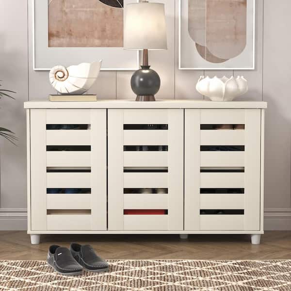 GALANO 27.4 in. H x 45.6 in. W Ivory Wood Shoe Storage Cabinet with Ultrafast Assembly