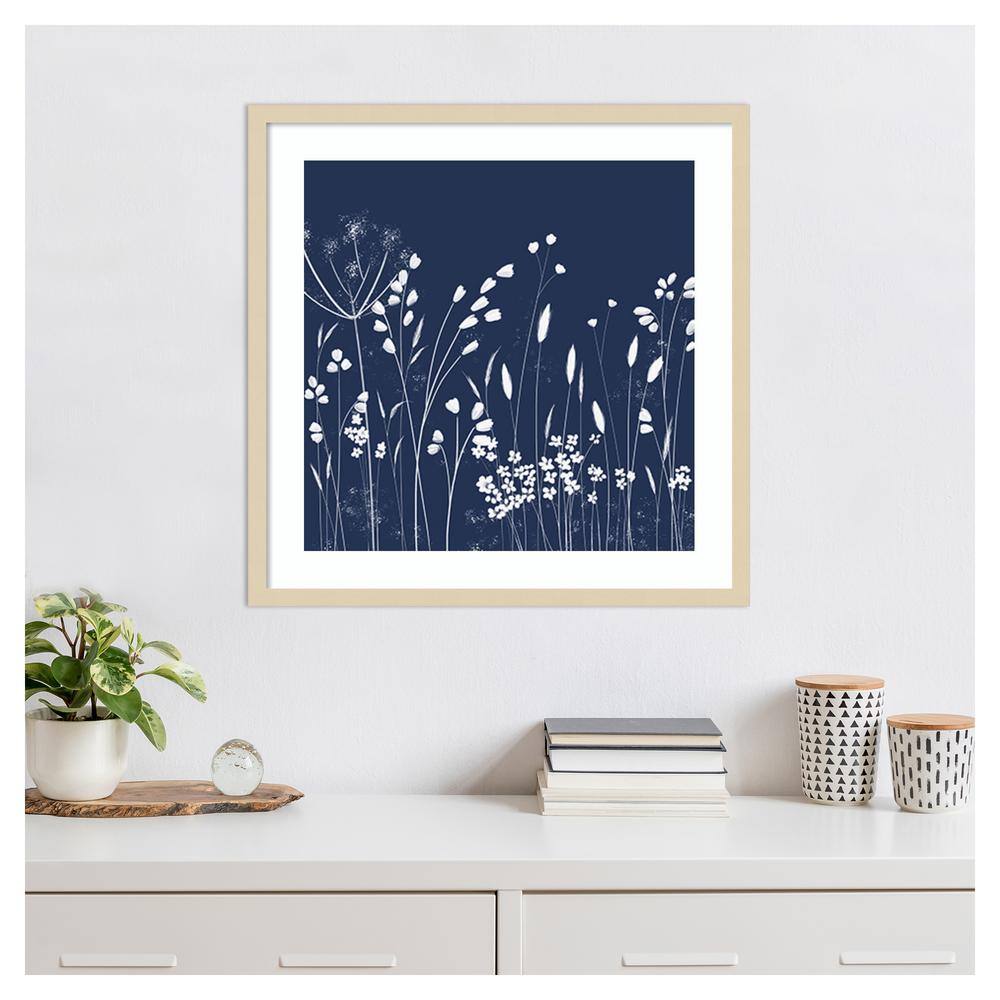 Indigo Flowers II Natural Wood Framed Abstract Wall Art