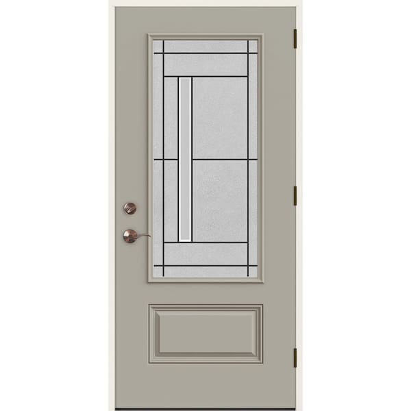 36 in. x 80 in. Left-Hand 3/4 Lite Decorative Glass Atherton Desert Sand Fiberglass Prehung Front Door