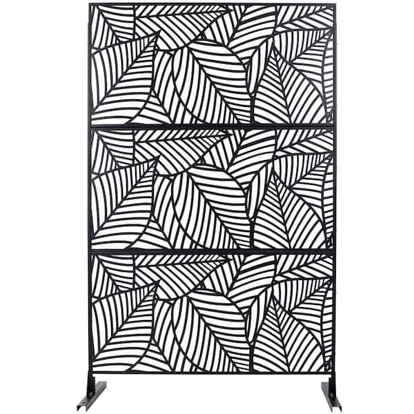 6.3 ft. x 4 ft. Black Steel Freestanding Flat Flat Top Decorative Privacy Screen Metal Fence Panel