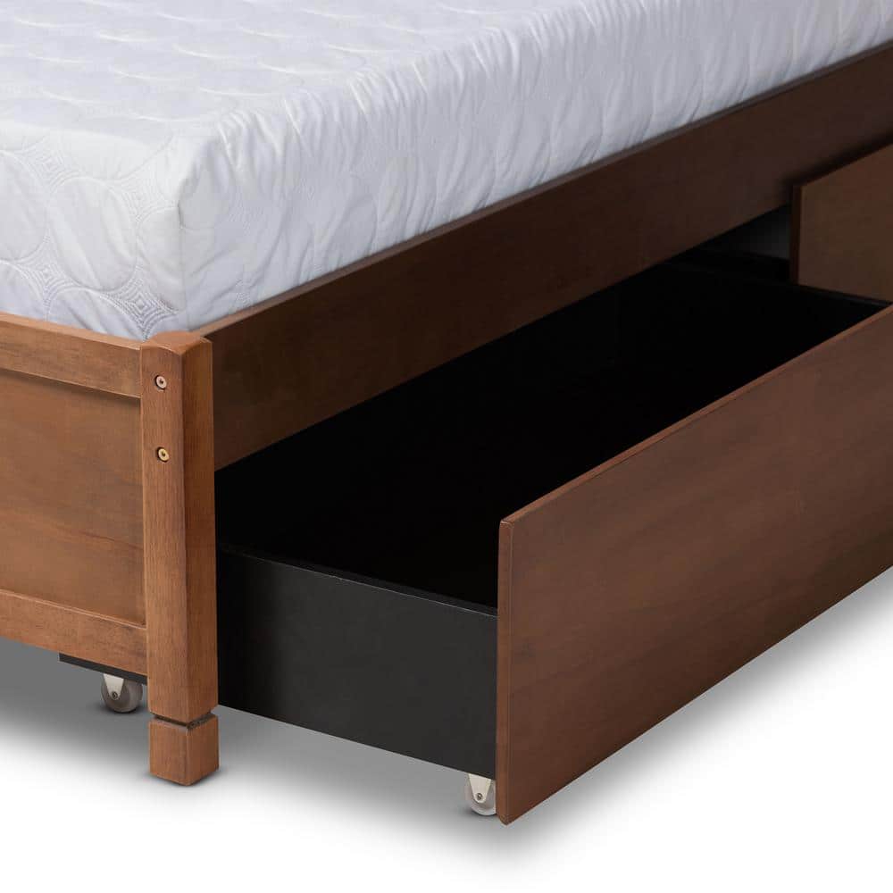 Yara Walnut Queen Bed with Tufted Upholstery and 4 Storage Drawers