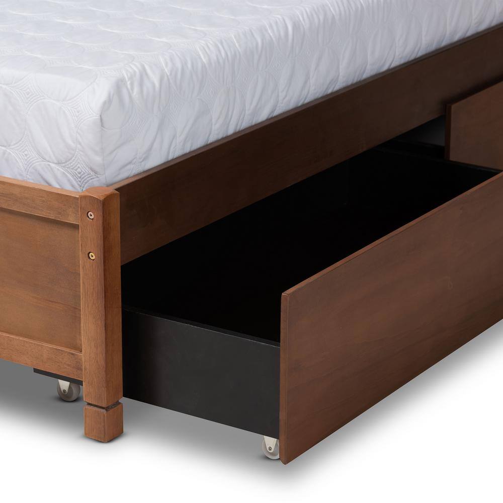 Yara King-Sized 4-Drawer Walnut Brown Wood Storage Bed Frame