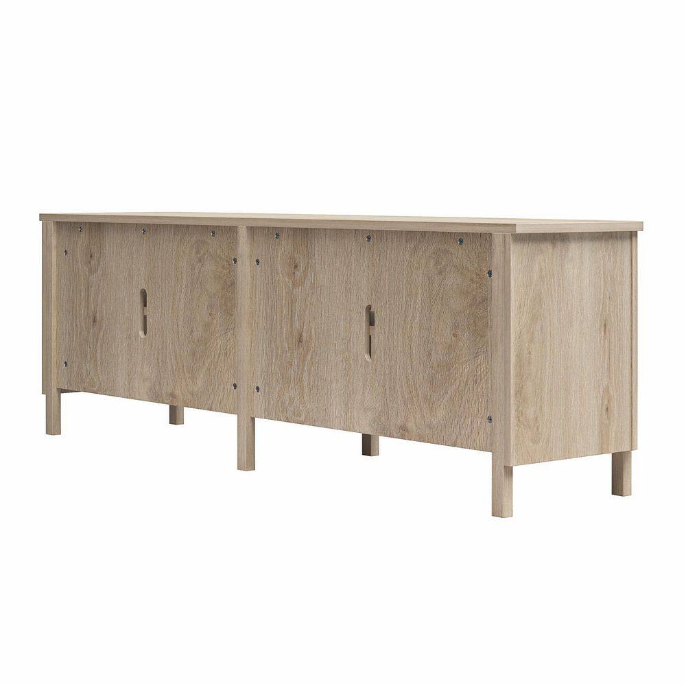 Side view of the Farmhouse Console for TVs showing wood grain.