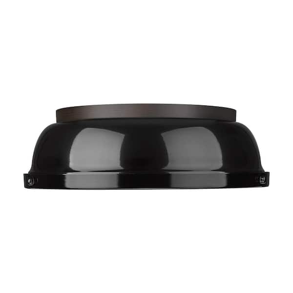 Golden Lighting Duncan 14 in. 2-Light Rubbed Bronze Flush Mount with Black Shade and No Bulbs Included 1-Pack