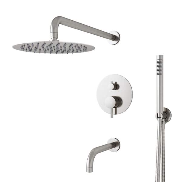 3-Spray Wall Mount 10 in.  Shower Head and Handheld Shower Head in Brushed Nickel
