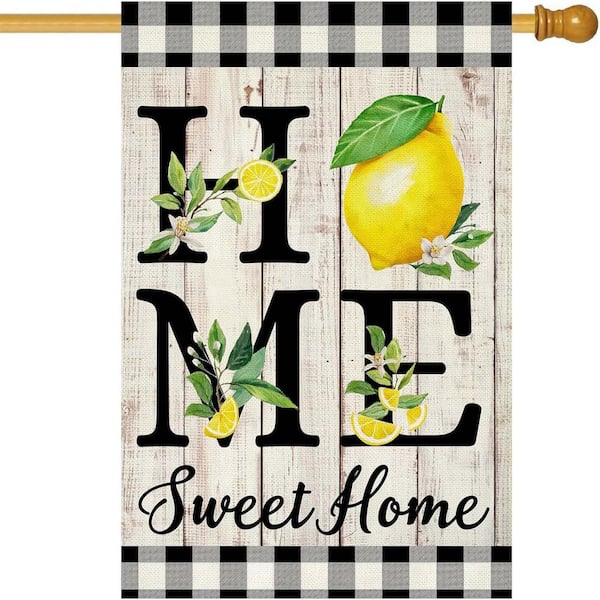 Summer Lemon House Flag 28 x 40 in. Double Sided Burlap Home Sweet Home Outdoor Decor (Large)