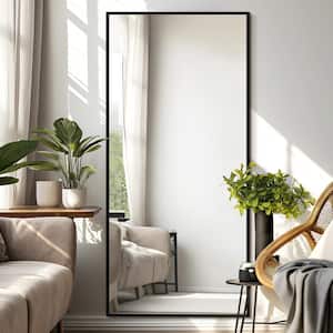 28 in. W x 71 in. H Metal Framed Full Length Mirror Wall Mounted Free Standing or Leaning Against the Wall in Black