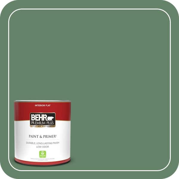 BEHR PREMIUM PLUS 1 qt. #BIC-55 Garden Greenery Flat Low Odor Interior Paint & Primer