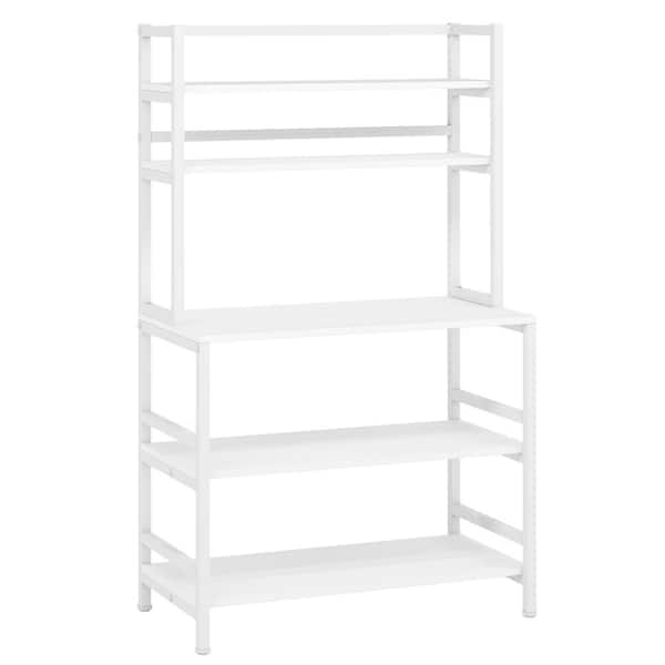 BYBLIGHT Keenyah White Bakers Rack with Hutch 5-Tier Kitchen Utility Storage Shelf
