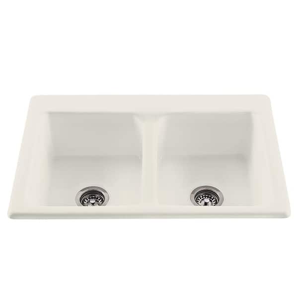 Reliance Endurance Undermount/Drop-In Acrylic 33.25 in. 50/50 Double Bowl Kitchen Sink in Biscuit