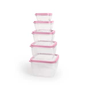 Nested Square 10-Piece Airtight Plastic Food Storage Container Set in Pink