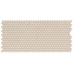 Almond Penny Round 11.63 in. x 11.50 in. x 6mm Glossy Porcelain Mesh-Mounted Mosaic Tile (14.4 sq. ft./Case)
