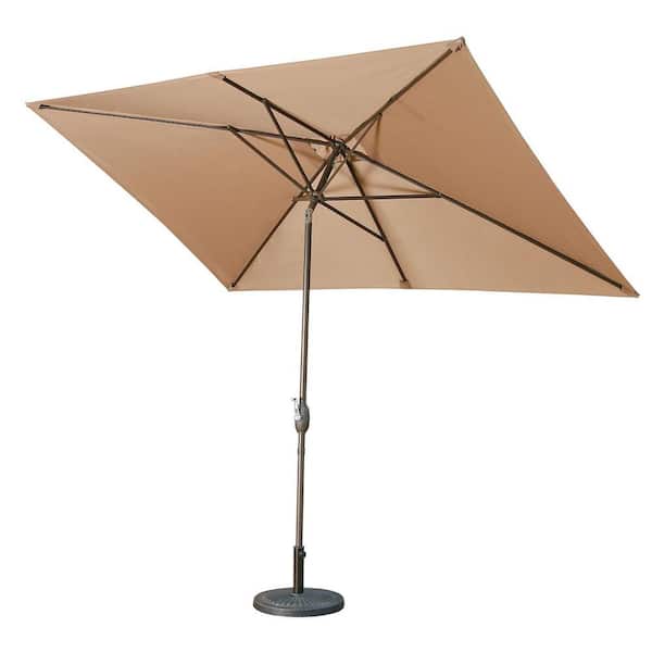 maocao hoom 6.5 ft. x 10 ft. Market Rectangular Patio Umbrella Steel Pole with Push Button Tilt And Crank in Khaki
