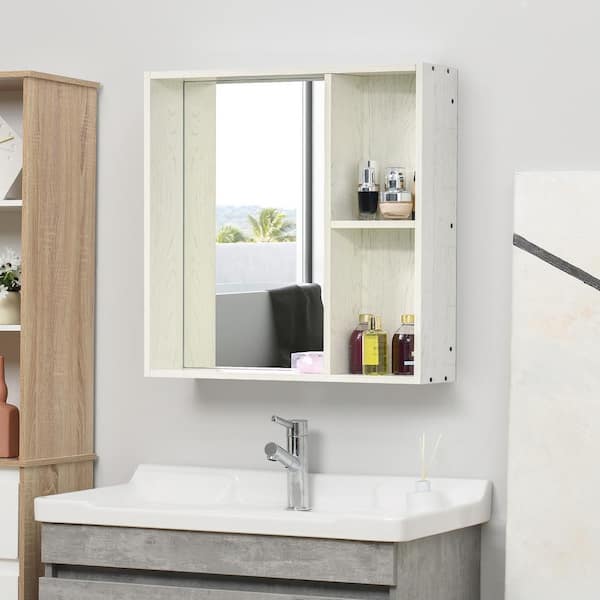 31.5 in. W x 6 in. D x 25.5 in. H Bathroom Storage Wall Cabinet with Mirror in White