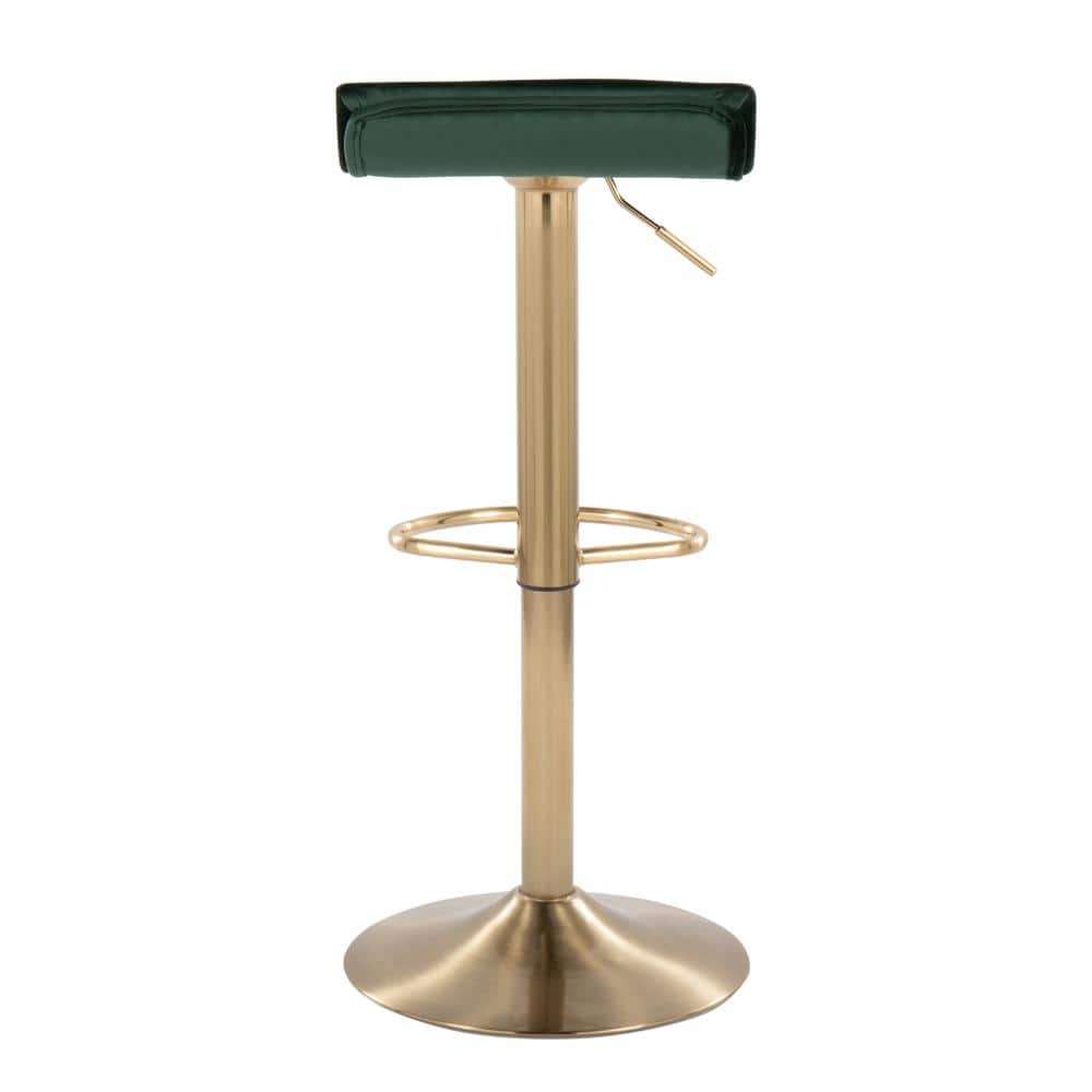 Green Velvet Adjustable Swivel Barstool with Gold Metal Base