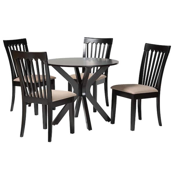 Baxton Studio Lore 5-Piece Sand and Dark Brown Wood Top Dining Set