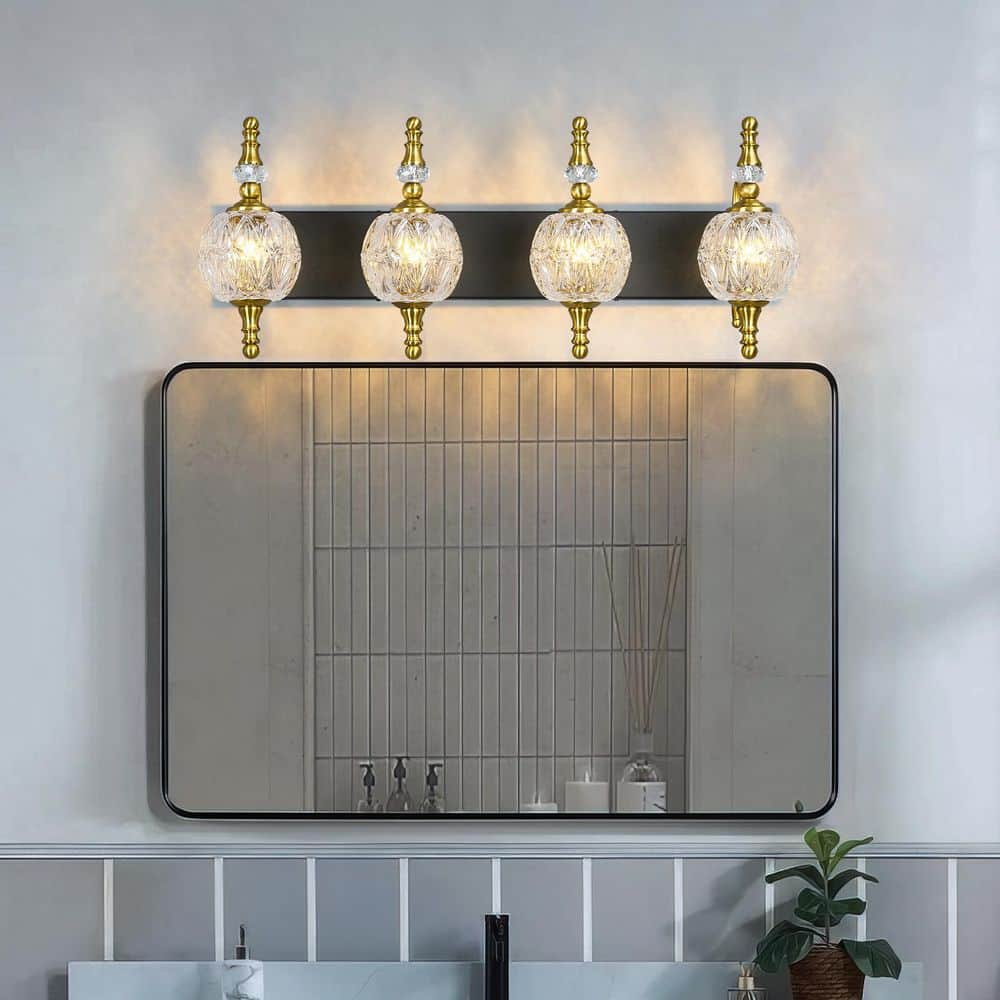 Home Lighting 28 in. 4-Light BlackGold Modern Glass Crystal Vanity Light Vintage Over Mirror For Bathroom（JW-497） price history on PriceWatchPro