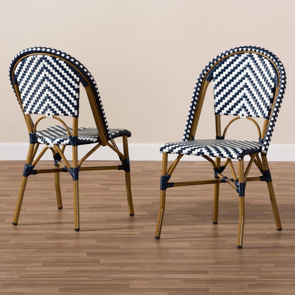 Bistro-Style Blue and White Aluminum Stackable Dining Chair Set