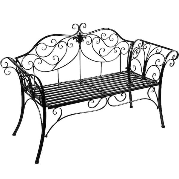 Unbranded 52 in. 2-Person Black Metal Outdoor Bench