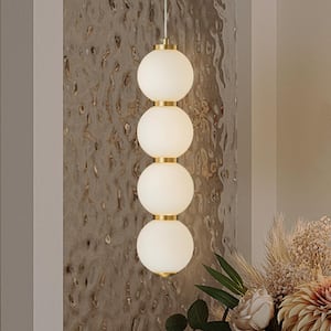 Beeuu 1-Light Brass Integrated LED Beaded Chandelier Abacus-Inspired LED Glass Pendant Light for Beding Room