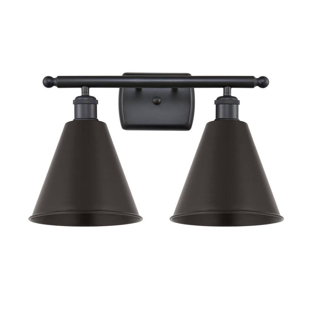 Ballston Cone 18 in. 2-Light Matte Black Vanity Light with Metal Shade price history on PriceWatchPro
