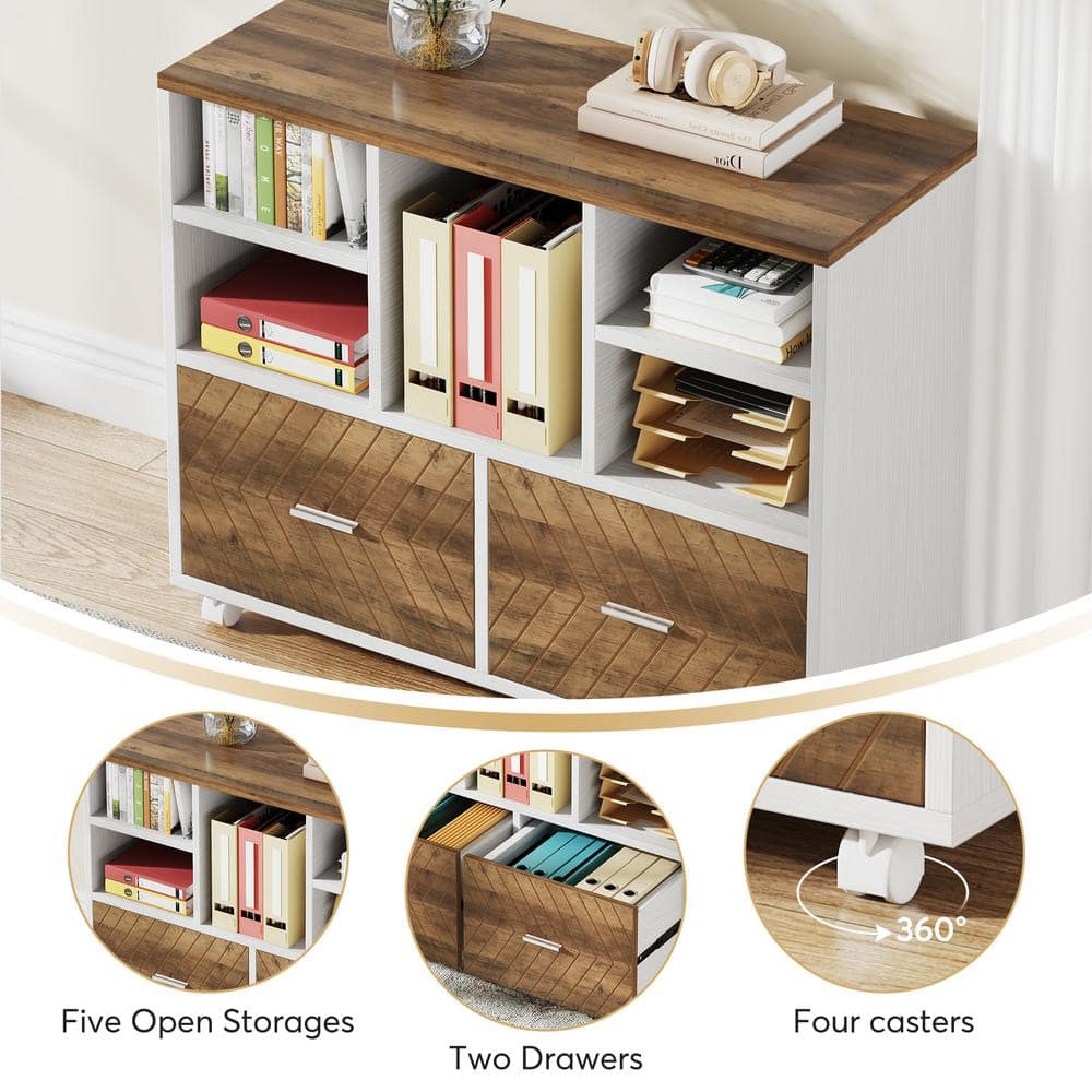 Oak Karo and White L-Shaped Executive Desk with Reversible File Cabinet
