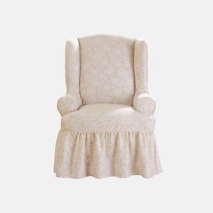 Essential Twill Neutral Floral Cotton Wingback Chair Slipcover
