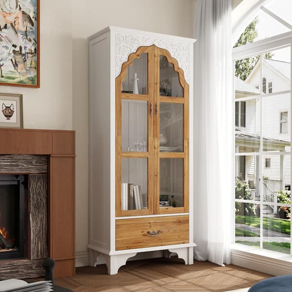 FUFU&GAGA White 31.5 in. Display Cabinet with China Cabinet