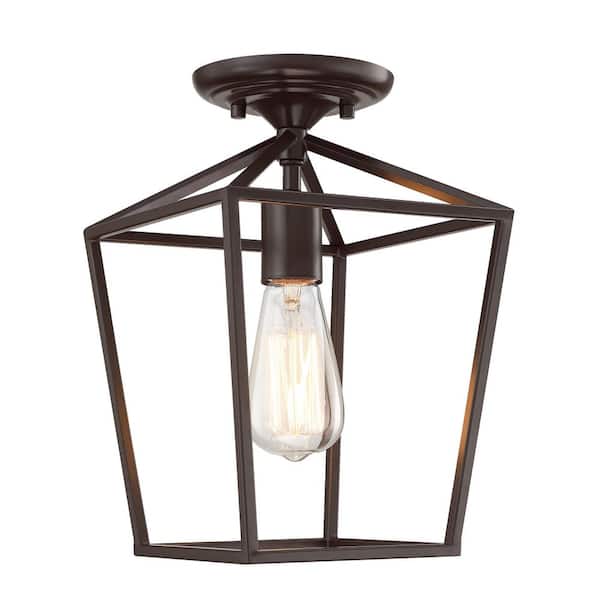 Avex 8 in. 1-Light Bronze Modern Vintage Semi-Flush Mount with Steel Cage Shade and No Bulbs Included
