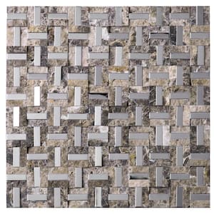 Silver Brick Brown 12.01 in. x 12.01 in. Brick Joint Polished Marble Mosaic Tile (10.1 sq. ft./Case)