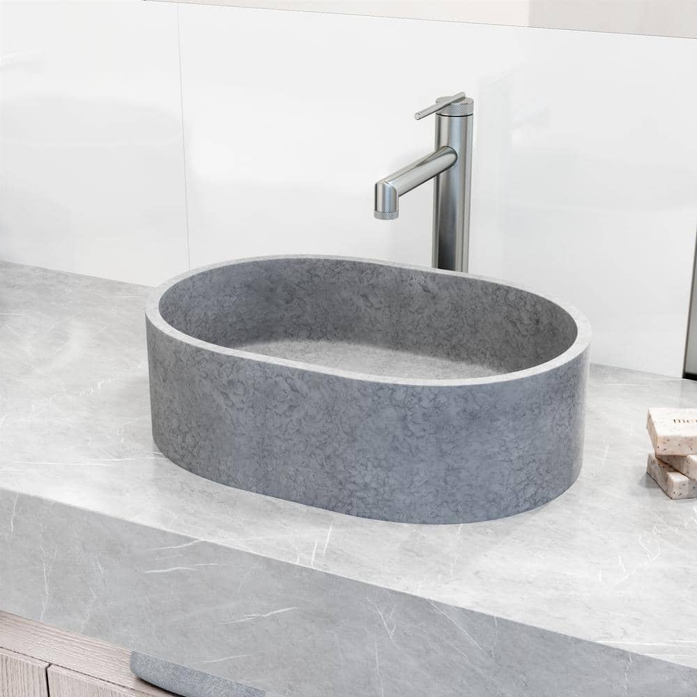 Giralda Gothic Gray Stone Oval Vessel Bathroom Sink