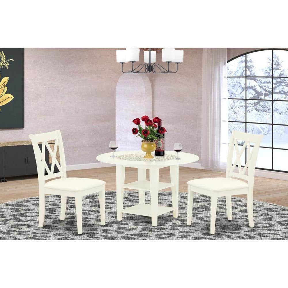 Linen White Round Rubberwood Dining Table Set with Microfiber Seats