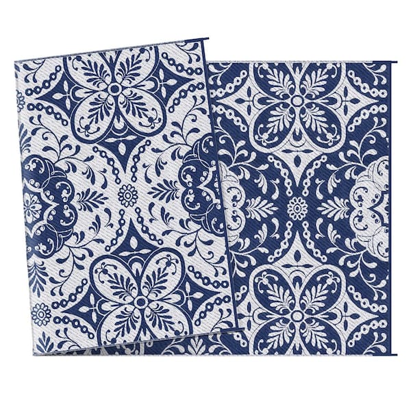 9 x 18 Blue Floral Indoor/Outdoor Area Rug