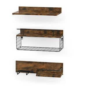 15.7 in. W x 5.1 in. D Brown Decorative Wall Shelf, Bathroom Shelves Over Toilet(Set of 3)