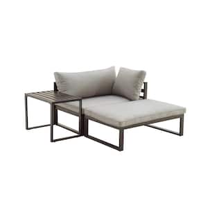 3-Piece Metal Outdoor Sectional Set with Gray Cushions