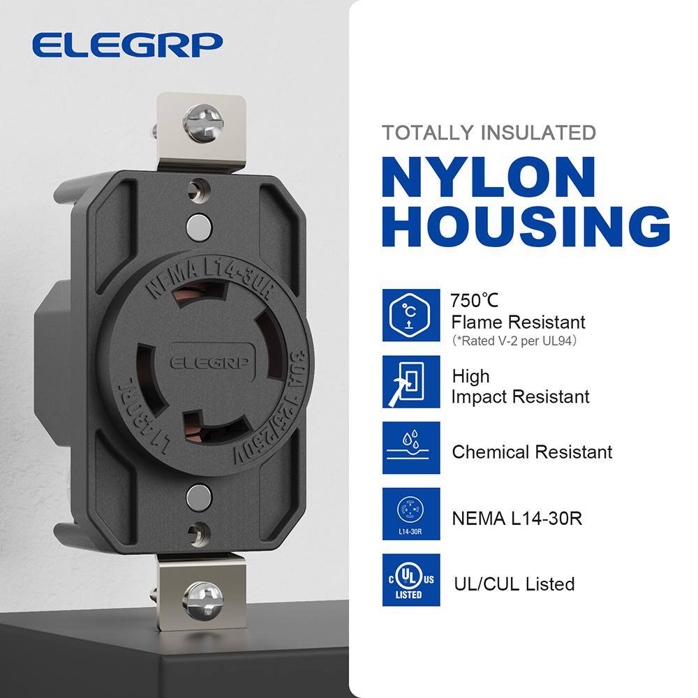 Black Nylon Tamper Resistant Single Outlet with Wall Plate